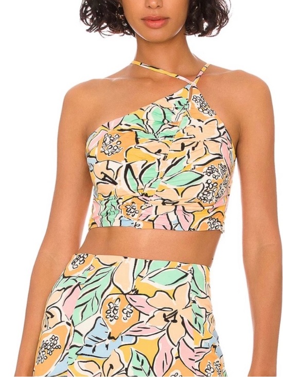 Astr Tops - ASTR The label Covina in tropical papaya  One-shoulder crop pastel yellow size M